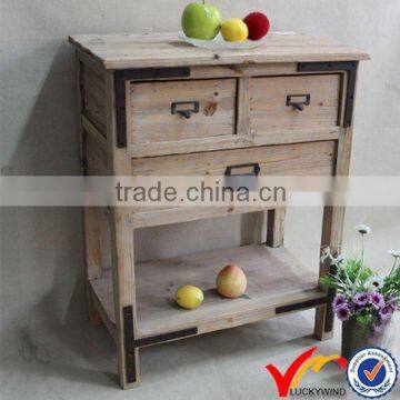 Rough Handmade Rustic Wood Table with Drawers and Shelf