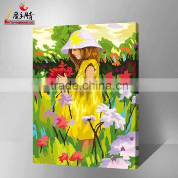 Lovely girl painting of artwork on canvas DIY oil painting by numbers in china yiwu for decor honme