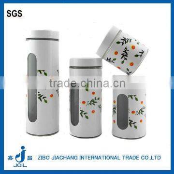 TP12091 tea coffee sugar stainless steel casing glass jar set container