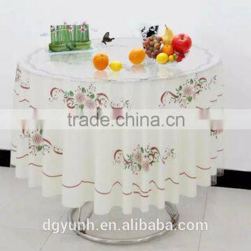 2015 Newest Round Transparent printed pvc table cloth with straight or lace edge