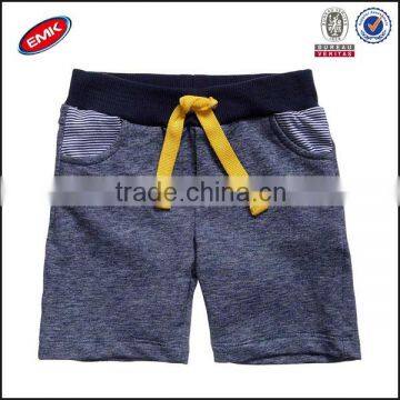 wholesale kintting pure cotton blank child short pants with striped pocket and bright yellow ties