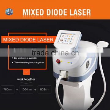 New Technology 755nm 808 nm 1064nm 3in 1 laser diode portable Permanent Hair Removal Machine / mixed diode laser