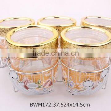 5pcs glass food jar set with colorful decal in a silver rack