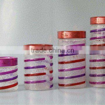 4pcs Hand drawing glass canister set;glassware