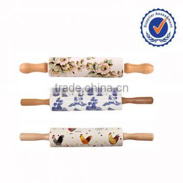 New Products Kitchenware Ceramic wholesale Wooden Embossed Rolling Pin