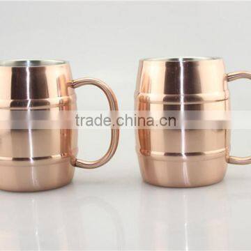 barrel copper mug ,barrel shaped stainless steel copper beer mug , with copper plating