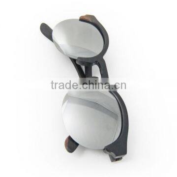 Mirror Lens Retro Halft Rim Round Wood Sunglasses photo-3