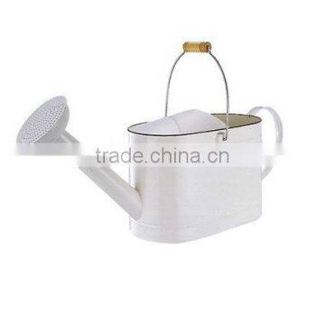 Gardening elliptical Cream Watering Can with wire handle+ wooden block