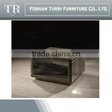 Bent Glass to Marble Travertine Base End Table With Wheels photo-5