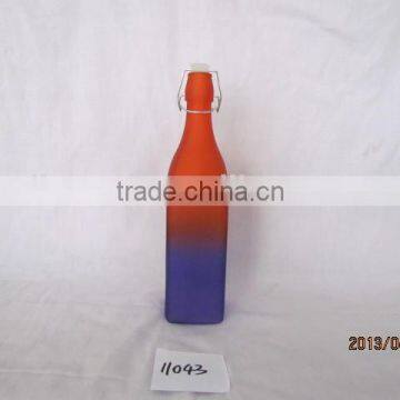 Two Colors Colored Square 500ml Glass Drink Water Bottle Hot Sale Glass Juice Bottle With Clip Lid in a Reasonal Price