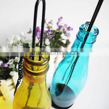Colored Tea Light Glass Candle Holder With Hanging Metal Handle photo-5