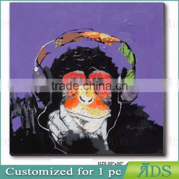Amazon Best Sellers Hand Painted Oil Painting on Canvas Pop Art Cool Ape Listening Music With Headphone Framed Ready to Hang photo-3