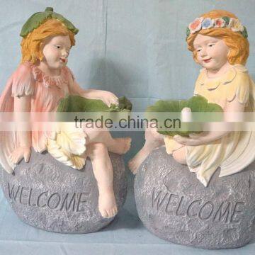 Fiberglass garden girl welcome statue ornament