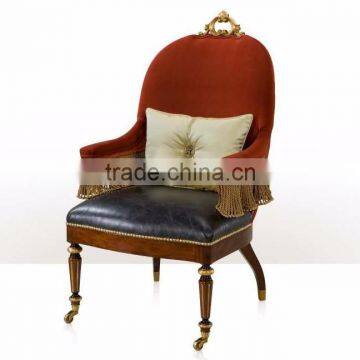 Retro Vintage French Louis Style Golden Framed Solid Wood Armchair With Leather Upholstery BF12-05274b photo-3