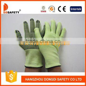 DDSAFETY 13G Hi Vis Fiberglass Protective Glove With Black PVC Dots On Plam Anti Cut Safety Gloves