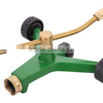 2 arm brass rotary sprinkler and zinc alloy base with wheel