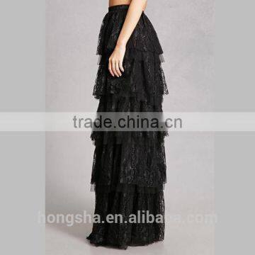 Latest Long Skirt Designs Fashion 2017 Tiered Floral Lace Maxi Skirt HSH6032 photo-3