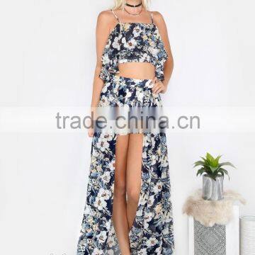 Summer Fashion Boho Clothing Latest Floral Print Skirt Blouse for Ladies photo-2