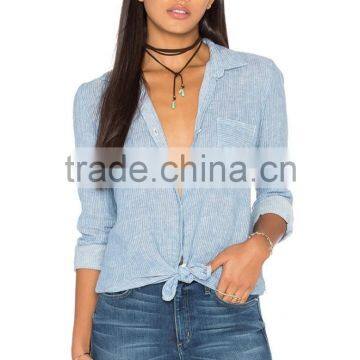 2016 latest girls linen shirt fashion design OEM service