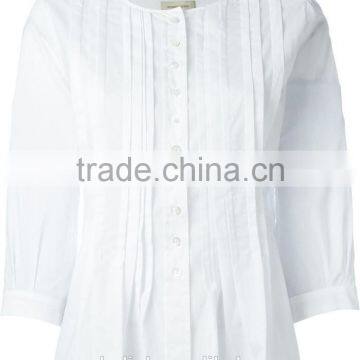 High Quality Ladies Fancy White Pleated Blouse Fashion Design photo-5