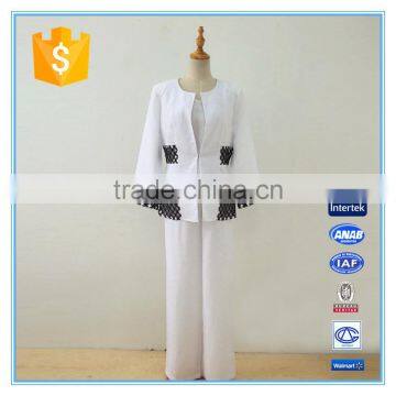 Wholesale Linen Suits 3 Pieces Pants Suits Woman Church Suits With Embroidery Cutwork Design