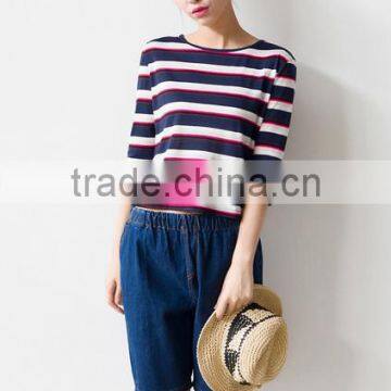 2016 new fashion all match loose half sleeve striped t-shirts for ladies