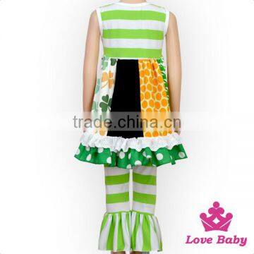2017 Spring Western Boutique Clothing Ruffle Sleeveless Green Lucky Clover Pattern Printed St. Patricks Day Children Outfits photo-5