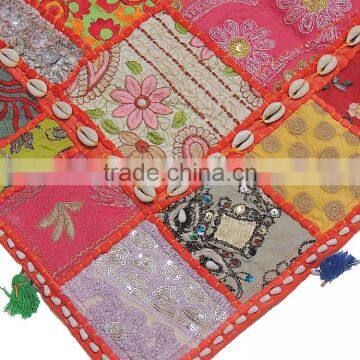 Eclectic Lounge Seating Pillow Rajasthan Patchwork Cowrie Shell Floor Cushion photo-3