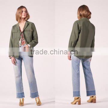 COOL Style GOLD-TONE Rivet Long Sleeves and Shirt Collar Ladies Jacket photo-2