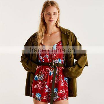 2017 Sexy V-neck and Bare Shoulder Ladies Short Floral Printed Jumpsuit photo-4