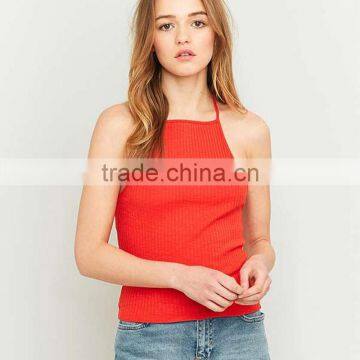 2017 Women's Best Black Ribbed Sleeveless Halter T-back High Neck Cami Tops photo-4