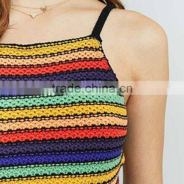 Distinctive Off-the-shoulder Spaghetti Straps Rainbow Midriff Cropped Cami Tank photo-6