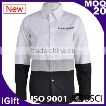 Wrinkle Free CVC Fabric Custom Designer Logo Printing for Men White Short Sleeve Shirt