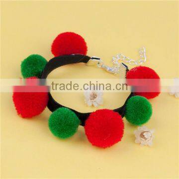 Best Selling Silver Plated Christmas Red & Green Pom Pom Ball Cashmere & Velveteen Bracelets photo-2