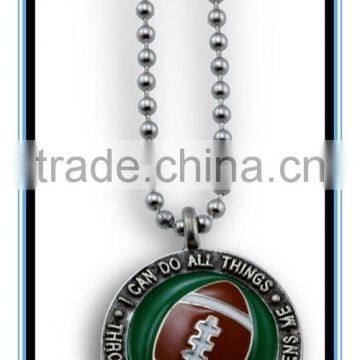 2015 hot sale necklace Custom enamel football necklace "I can do all things" football necklace with bead chain