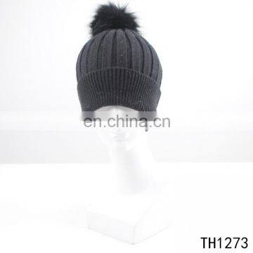 TOROS 100 acrylic hat women high quality knit hat with fake fur pompom