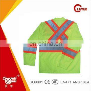 Fluorescent Yellow Long Sleeves Reflective Tape T-shirt photo-2