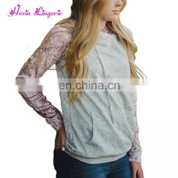 NO MOQ Gray Long Sleeves Velvet New Design Oversized Hoddie Sweatshirt photo-4