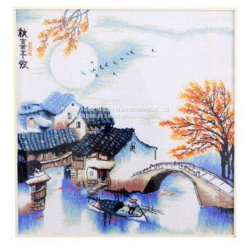 Custom Autumn Scenery Cross Stitch for home decoration
