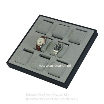 Hot Selling Pu Leather Custom 8 Grid Gray PU Leather Watch Tray With Pillow