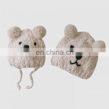 Cute Adult Children Ear-protection Parent-child Warm Autumn Embroidery Handmade Woolen Winter Bear Ear Hat Knitted