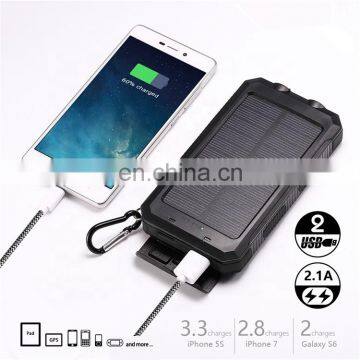 Waterproof Portable 10000mah Solar Mobile Power Charger With LED Lights