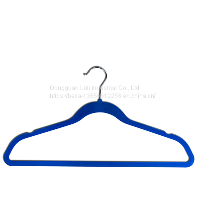 Wholesale Flocking Velvet Hanger with Metal Hook for Suppermarket