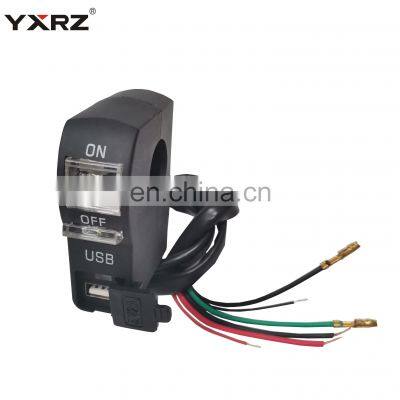 Waterproof Led Light Transparent On-off Button 12V Scooter Bike Motorcycle Handlebar Switch With 2A USB Charger
