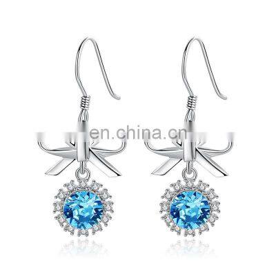 Sterling Silver S925 Shiny CZ Butterfly Earrings 925 Silver Crystal Bow Knot Stud Earrings For Women Girls Gift