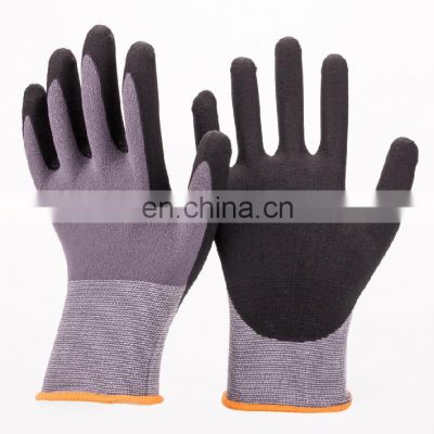 HYJ403 15G Black Sandy Finished Nitrile Palm Coated Work Industrial Nitrile Gloves