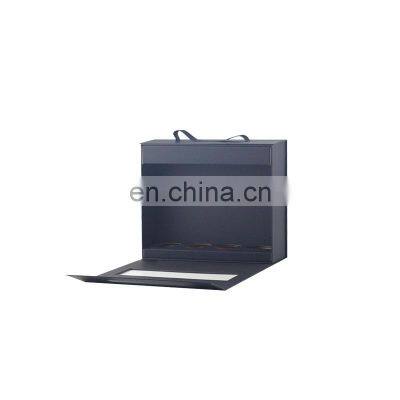 Matte Black Custom Box With Window Hollow Out Package for Gift 3 Bottles Wine Packing Box Ribbon Handle Box for Products photo-2