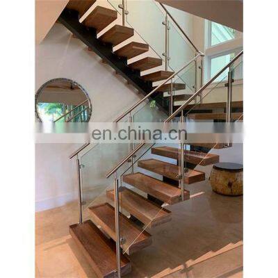 Metal Stairs Mono Stringer Straight Staircases with post glass railings