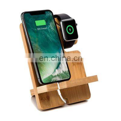 Bamboo Mobile Phone Charger Dock Stand Multi Device Charging Station Organizer Holder for Smartphone,Watch