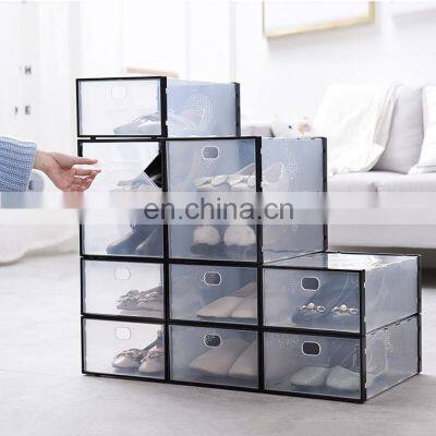 2020 Best Selling Transparent PP Plastic Clear View Fold Drop Front Door Open Stackable Home Baby Underbed Shoe Storage Box Rack